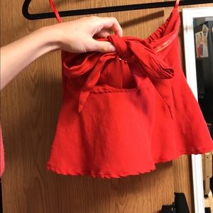 red strapless top